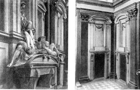 Флоренция. Капелла Медичи (Новая сакристия) церкви Сан Лоренцо, с 1520 г. Микеланджело Фрагменты интерьера